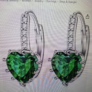 Heart-Shaped Green Crystal Drop Earrings - Women's Jewelry